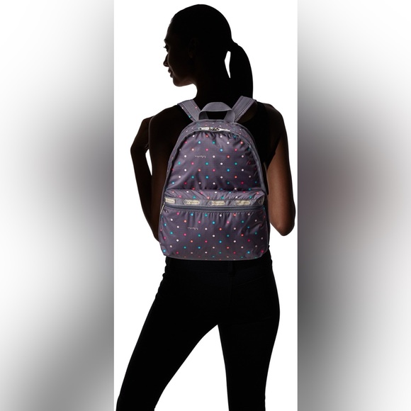 LeSportsac Basic Nylon Backpack Gray Multicolor Polka Dot Print - Picture 1 of 8